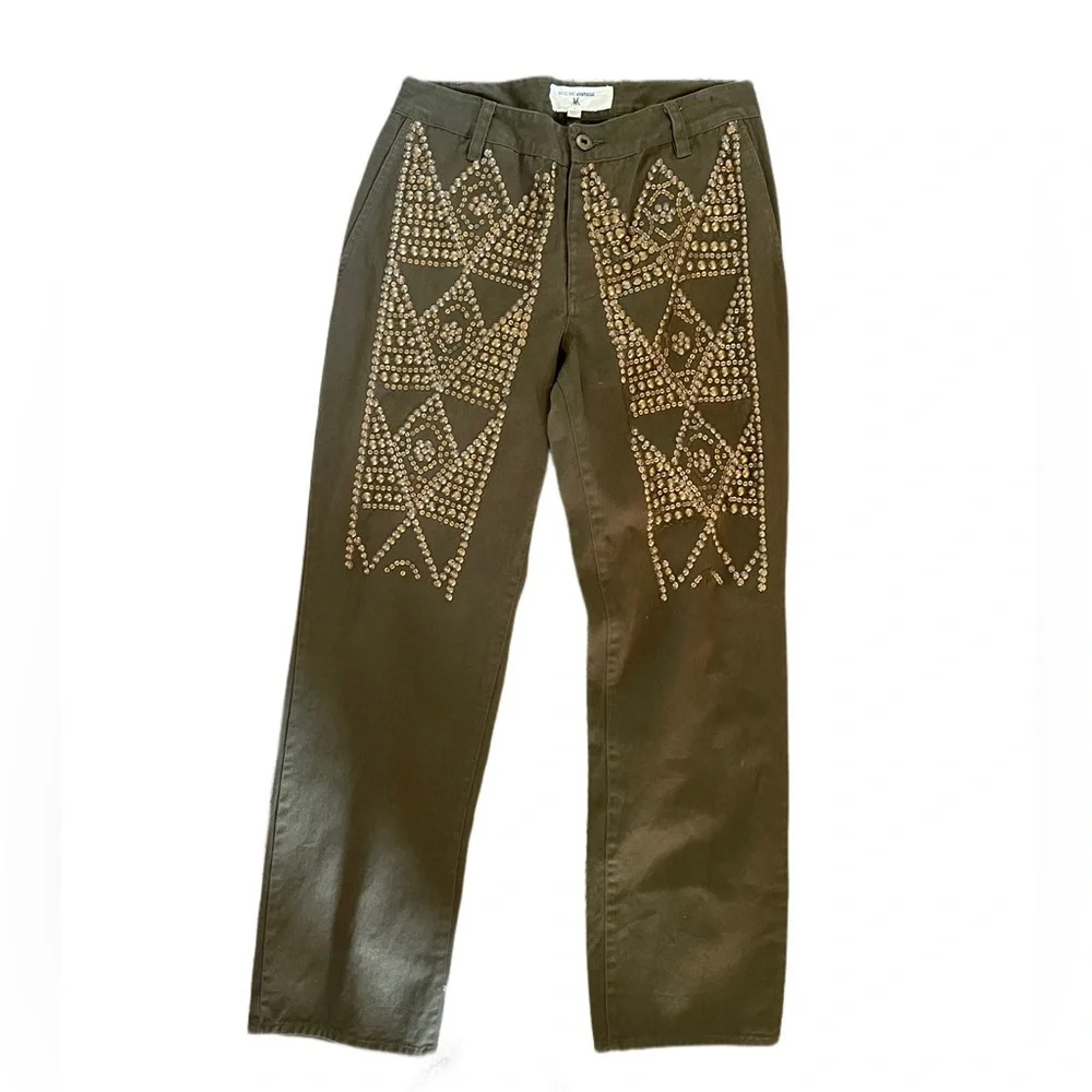 Miss me green gold studded sequin straight leg trouser pants y2k women’s